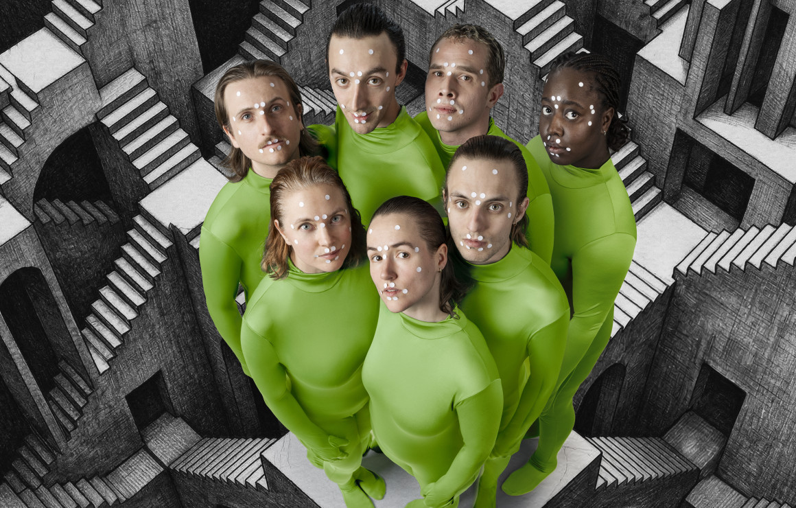 surrealistisch portret van spelers in groene pakken (c) Wannes Cré